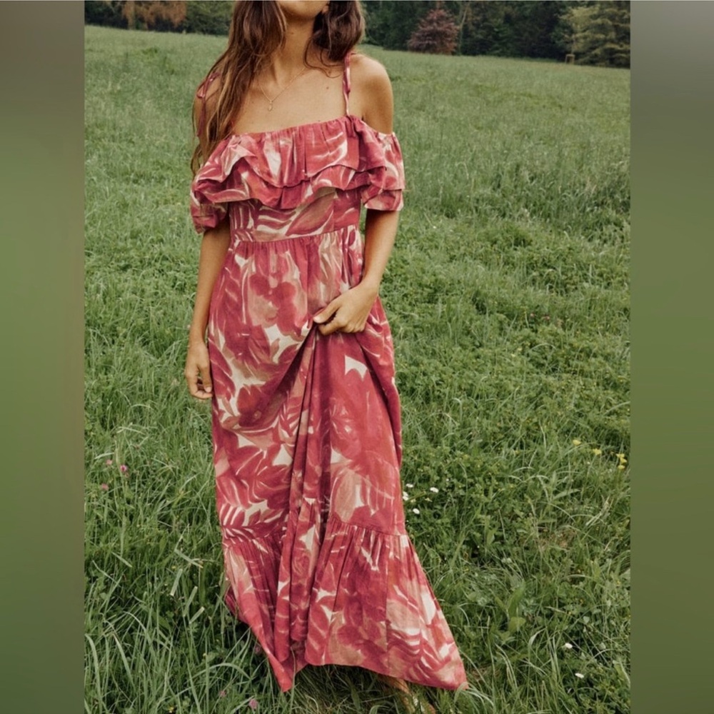 NWT Zara Printed Floral Red Cream Maxi Dress Bloggers Favorite L - Picture 15 of 16